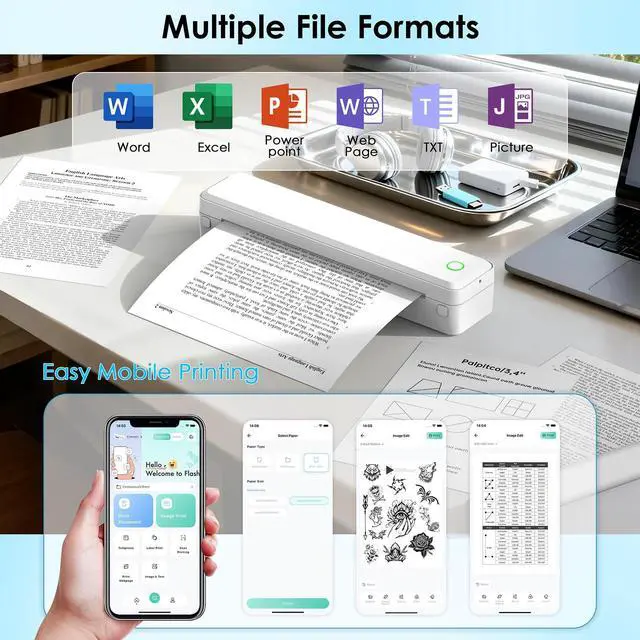 Alt view image 4 of 5 - KNAON Bluetooth Thermal Printer, Portable Printer Wireless for Travel,Office&School, Includes 3 Rolls Paper  Supports US Letter,A4 Thermal Paper, Inkless Printing, Compatible with iOS,Android&Laptops