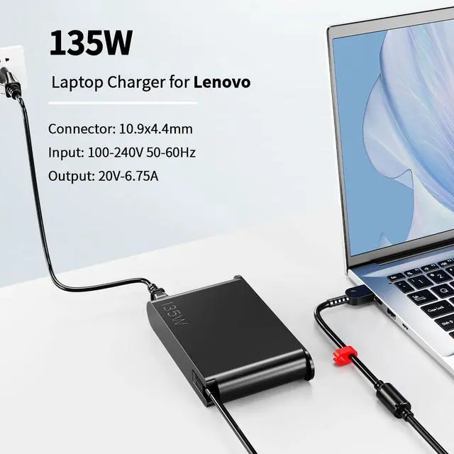 Alt view image 4 of 5 - 135W Laptop Charger for ThinkPad P1, X1 Extreme, P15v T440P T470P W540, Ideapad L340 Gaming 3, Ideapad Yoga Y50 Y50p Y700, Y50 Y520 Y530 Y7000P ThinkBook 15P AC Power Adapter