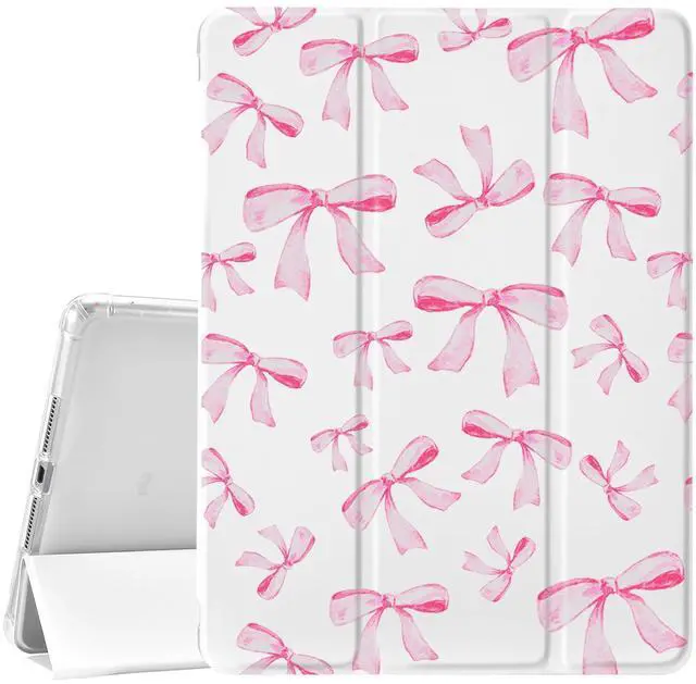 Main image of Idocolors Cute Bowknot Pad Case for 10.2 Inch iPad 9th/7th/8th Generation, Clear TPU Smart Stand Back Cover with Pencil Holder, Auto Wake/Sleep Foldable Shockproof Protective iPad 2021/2020/2019 Case