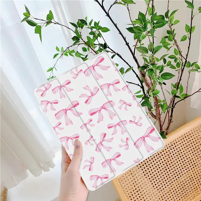 Alt view image 2 of 5 - Idocolors Cute Bowknot Pad Case for 10.2 Inch iPad 9th/7th/8th Generation, Clear TPU Smart Stand Back Cover with Pencil Holder, Auto Wake/Sleep Foldable Shockproof Protective iPad 2021/2020/2019 Case