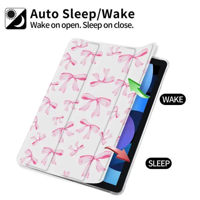 Alt view image 3 of 5 - Idocolors Cute Bowknot Pad Case for 10.2 Inch iPad 9th/7th/8th Generation, Clear TPU Smart Stand Back Cover with Pencil Holder, Auto Wake/Sleep Foldable Shockproof Protective iPad 2021/2020/2019 Case