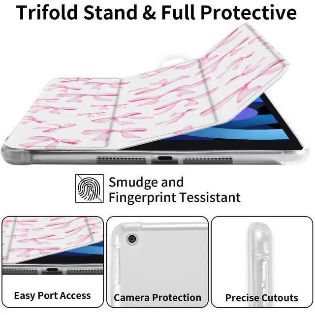 Alt view image 4 of 5 - Idocolors Cute Bowknot Pad Case for 10.2 Inch iPad 9th/7th/8th Generation, Clear TPU Smart Stand Back Cover with Pencil Holder, Auto Wake/Sleep Foldable Shockproof Protective iPad 2021/2020/2019 Case