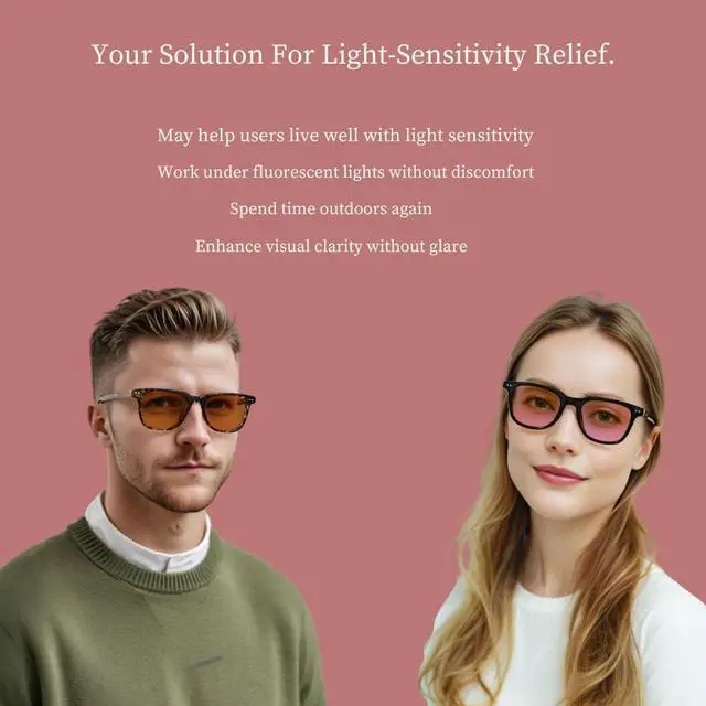 Alt view image 4 of 5 - UrbanLens Indoor Fluorescent-41 Pink & Outdoor Fluorescent-60 Brown Tinted Migraine Light Sensitivity Glasses for Photophobia, Fluorescent LED Glare and Computer