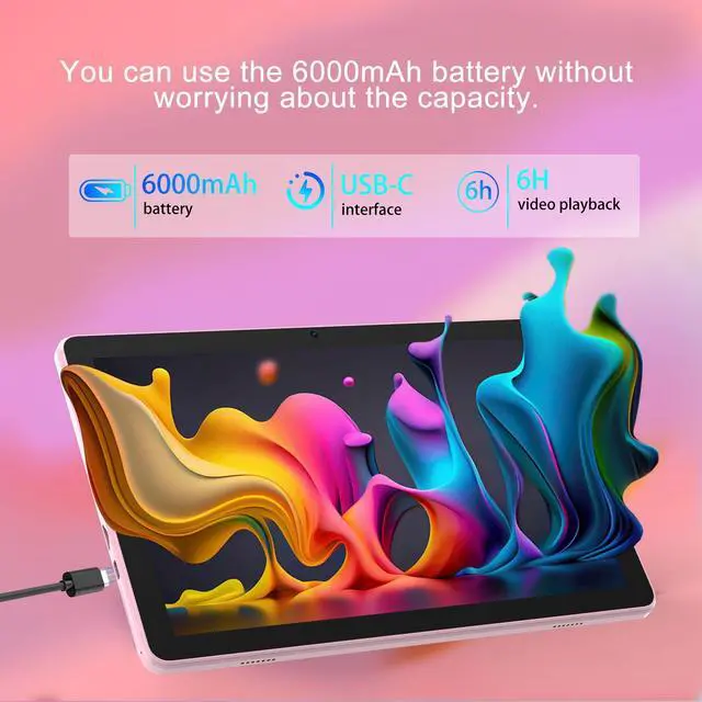 Alt view image 5 of 5 - Android 15 Tablet 10 inch Tablets, 20GB RAM 128GB ROM 2TB Expand, 2.0Ghz CPU Quad-Core Processor Tablet PC with Case and Stylus, 5G WiFi6, BT5.0, 6000mAh Battery, Dual Camera, Widevine L1, GMS, Pink