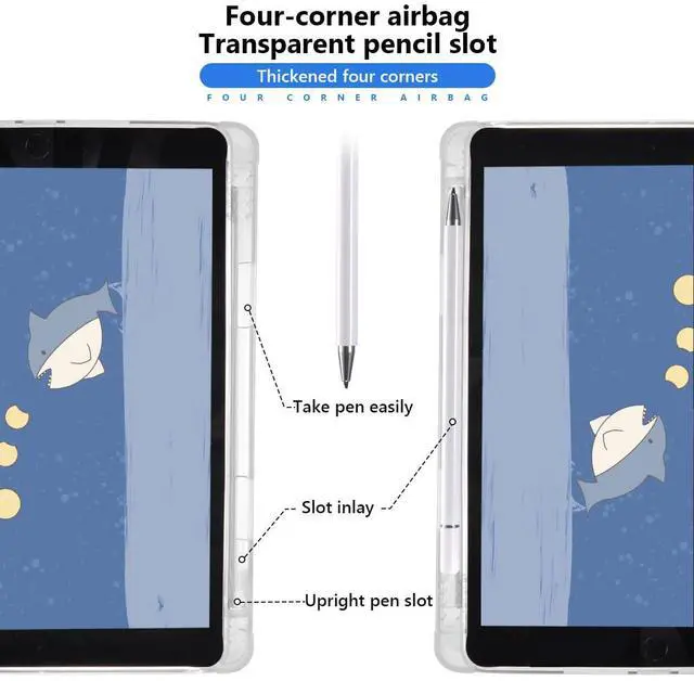 Alt view image 4 of 5 - JOYLAND Ocean Case Compatible with iPad Air 6 2024/iPad Air 5 2022/iPad Air 4 2020 with Pencil Holder Conch Coral Pattern Blue Leather Foldable Cover Auto Wake/Sleep