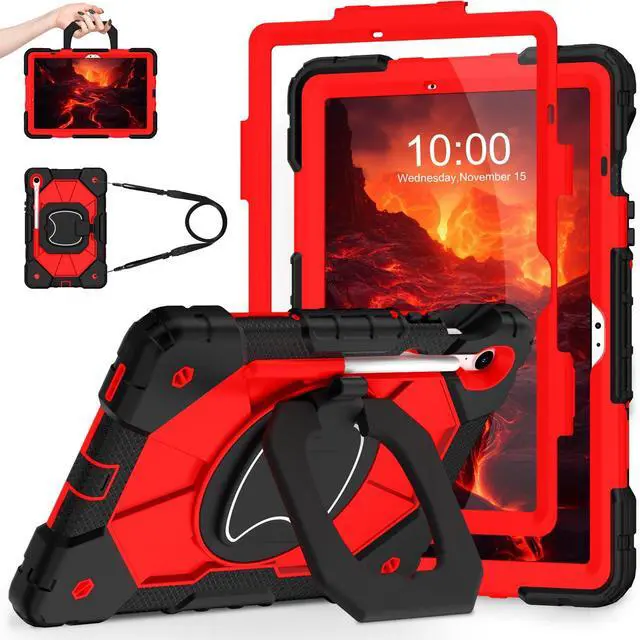 Main image of WESOROL Case for Samsung Galaxy Tab S10 Lite/S10 FE/S9 FE 10.9 Inch (2025/2023) Galaxy Tab S9 11 Inch,Shockproof Cover for Samsung S9 FE with Rotating Stand Screen Protector Pencil Holder,Black Red