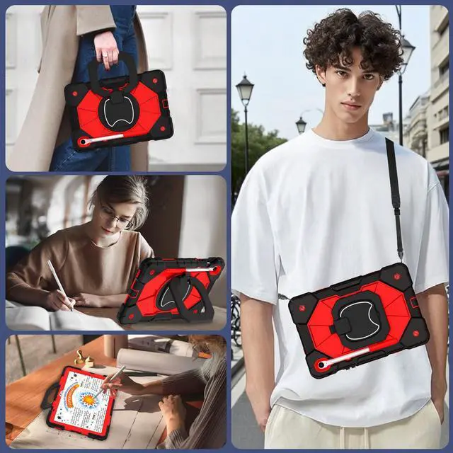 Alt view image 4 of 5 - WESOROL Case for Samsung Galaxy Tab S10 Lite/S10 FE/S9 FE 10.9 Inch (2025/2023) Galaxy Tab S9 11 Inch,Shockproof Cover for Samsung S9 FE with Rotating Stand Screen Protector Pencil Holder,Black Red