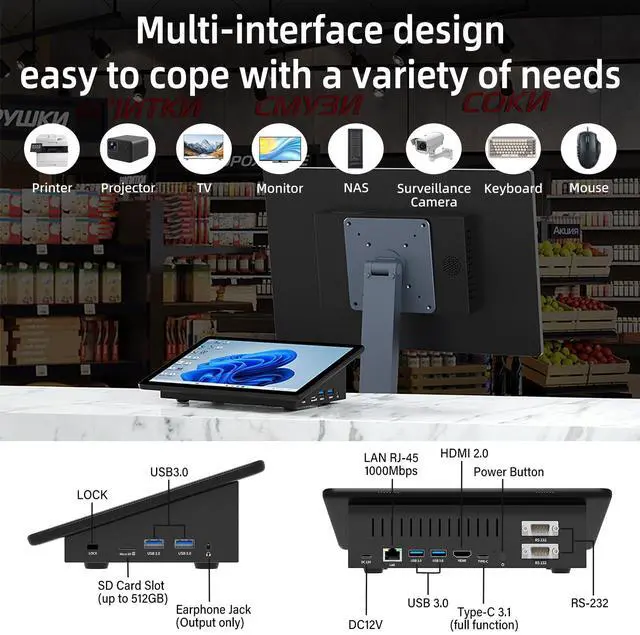 Alt view image 3 of 5 - OuuOee Mini PC N5095 8GB RAM/128GB ROM 10.1 Inch Touchscreen Mini Computer,Dual R232 HDMI,BT 5.2,WiFi 5.0,Type-C,Support Auto-Boot Mini Desktop PC