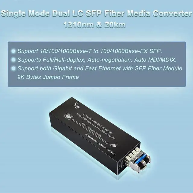 Alt view image 2 of 5 - Mxtgifar Mini Gigabit Fiber Media Converter Pair 10/100/1000Mbps with Matched SFP Module Pair (SM Single Fiber 1310nm/1550nm 20km), USB Type-C 5V Power Input, for CCTV/IP Cameras