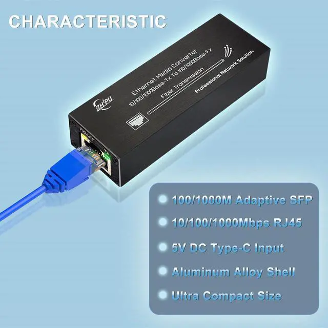 Alt view image 3 of 5 - Mxtgifar Mini Gigabit Fiber Media Converter Pair 10/100/1000Mbps with Matched SFP Module Pair (SM Single Fiber 1310nm/1550nm 20km), USB Type-C 5V Power Input, for CCTV/IP Cameras