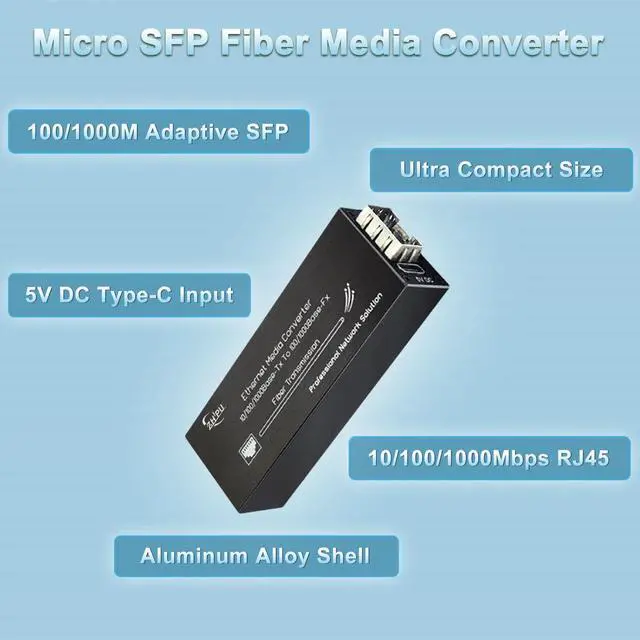 Alt view image 4 of 5 - Mxtgifar Mini Gigabit Fiber Media Converter Pair 10/100/1000Mbps with Matched SFP Module Pair (SM Single Fiber 1310nm/1550nm 20km), USB Type-C 5V Power Input, for CCTV/IP Cameras