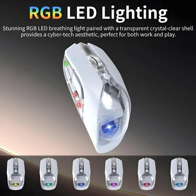 Alt view image 3 of 5 - Wireless Mouse-3 Modes: 2.4G, Bluetooth & USB-C Wired, Silent, RGB, Type-C Rechargeable,Battery Display, Magnetic Shell, Ideal for Gaming & Office Use, Compatible with Laptops & MacBooks (Light Blue)