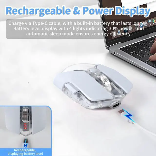 Alt view image 4 of 5 - Wireless Mouse-3 Modes: 2.4G, Bluetooth & USB-C Wired, Silent, RGB, Type-C Rechargeable,Battery Display, Magnetic Shell, Ideal for Gaming & Office Use, Compatible with Laptops & MacBooks (Light Blue)