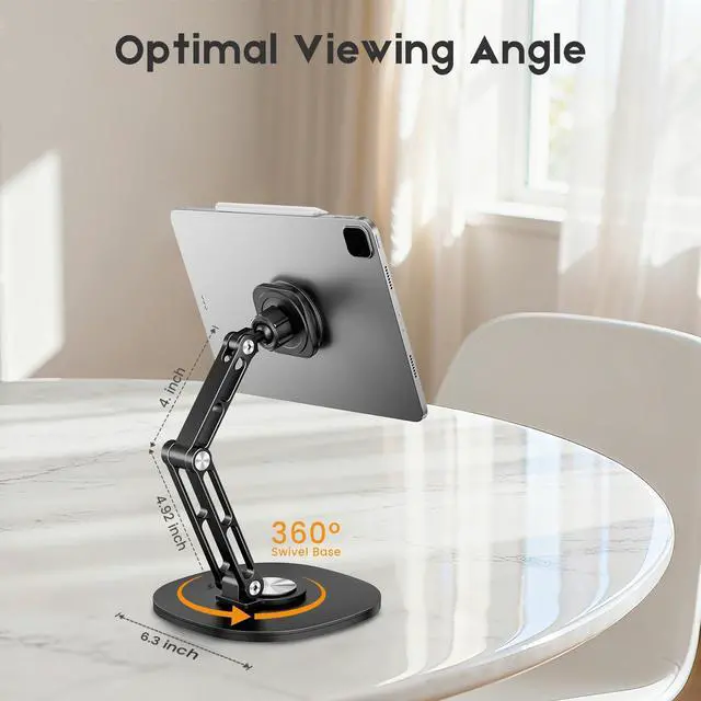 Alt view image 3 of 5 - OHLPRO Universal Magnetic iPad Stand for Desk, Foldable Tablet Holder with 360° Rotation, Aluminum Desktop Mount for iPad/Tablet/Monitor up to 18.5", Office Desk Accessories Men/Women Gifts