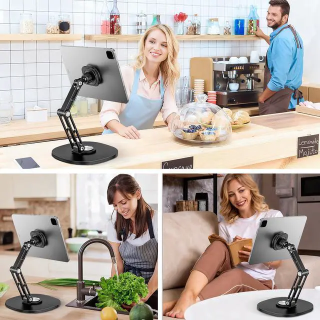 Alt view image 4 of 5 - OHLPRO Universal Magnetic iPad Stand for Desk, Foldable Tablet Holder with 360° Rotation, Aluminum Desktop Mount for iPad/Tablet/Monitor up to 18.5", Office Desk Accessories Men/Women Gifts