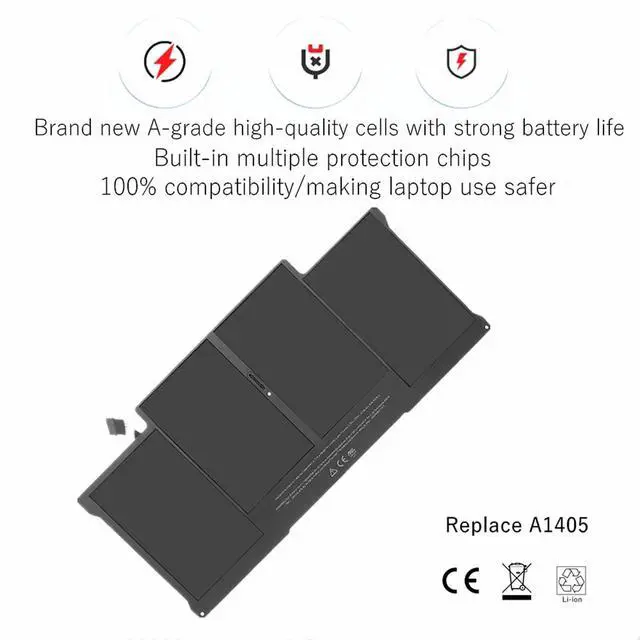 Alt view image 2 of 5 - YEAfEAti A1405 A1466 Laptop Battery for MacBook Air 13-inch: A1466 (Mid 2012-2017), A1369 (Late 2010-Mid 2011), fits A1496, A1377 (EMC: 2925, 2469, 2559, 2392)-Replacement Battery[7.6V 55Wh 7200mAh]