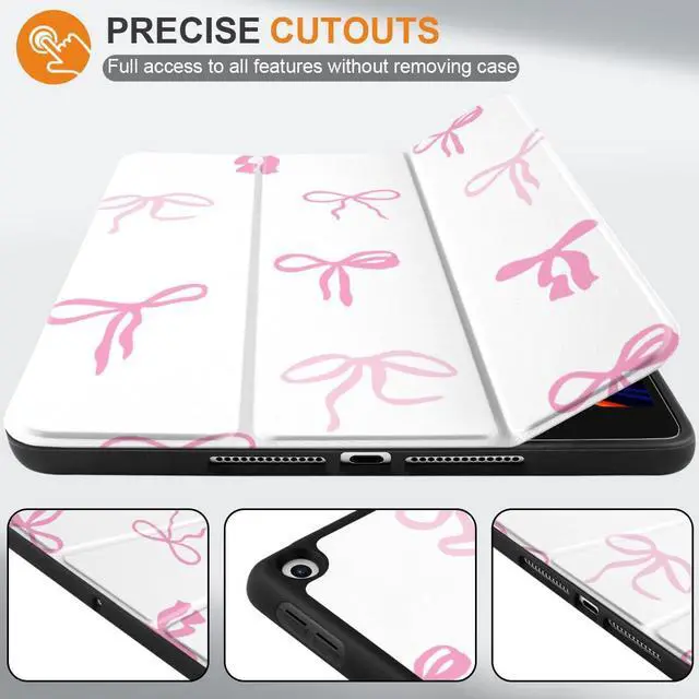 Alt view image 5 of 5 - DONGKE Case Compatible with iPad 10.2 Inch 2021 2020 2019 iPad 9th/8th/7th Generation with Pencil Holder, Slim Stand Protective Case with Soft TPU Back, Auto Sleep/Wake Cover, Pink Bows