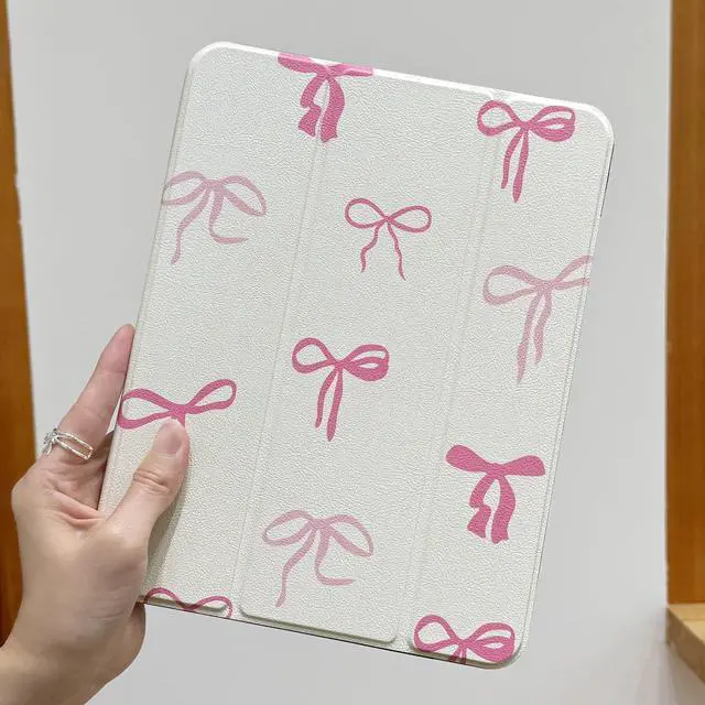 Alt view image 4 of 5 - DONGKE Case Compatible with iPad 10.2 Inch 2021 2020 2019 iPad 9th/8th/7th Generation with Pencil Holder, Slim Stand Protective Case with Soft TPU Back, Auto Sleep/Wake Cover, Pink Bows