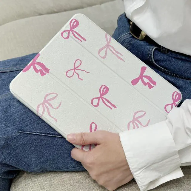 Alt view image 3 of 5 - DONGKE Case Compatible with iPad 10.2 Inch 2021 2020 2019 iPad 9th/8th/7th Generation with Pencil Holder, Slim Stand Protective Case with Soft TPU Back, Auto Sleep/Wake Cover, Pink Bows