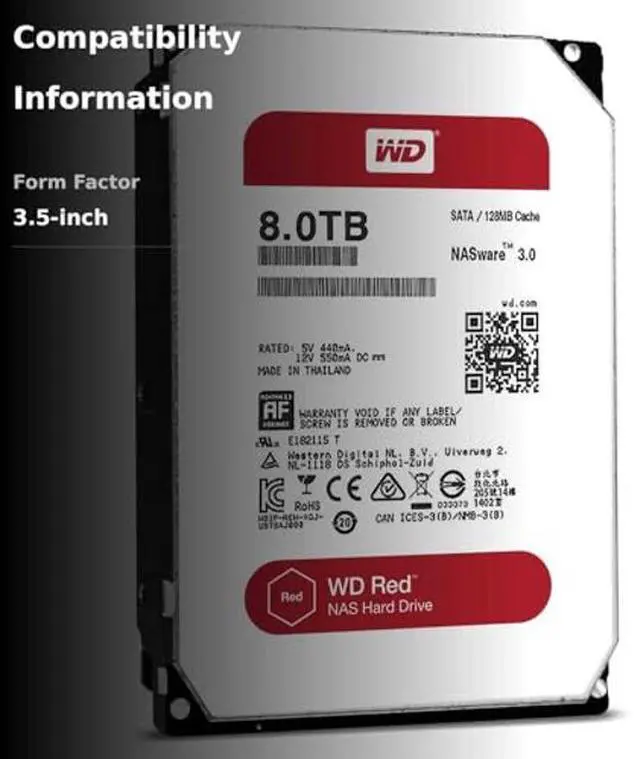 Alt view image 3 of 5 - WD Red 8TB NAS Hard Disk Drive - 5400 RPM Class SATA 6 Gb/s 128MB Cache 3.5 Inch - WD80EFZX