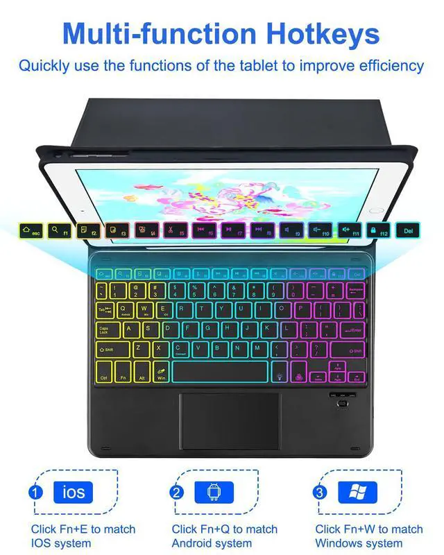 Alt view image 4 of 5 - MePadKey Touchpad Keyboard Case for iPad 6th 2018/5th Generation 2017 9.7 inch, 7-Color Backlight Type-C Charging Keyboard with Pencil Holder Cover Fit iPad Air 2/Pro 9.7 (Black)