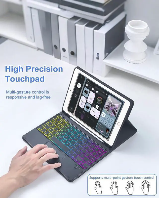 Alt view image 5 of 5 - MePadKey Touchpad Keyboard Case for iPad 6th 2018/5th Generation 2017 9.7 inch, 7-Color Backlight Type-C Charging Keyboard with Pencil Holder Cover Fit iPad Air 2/Pro 9.7 (Black)