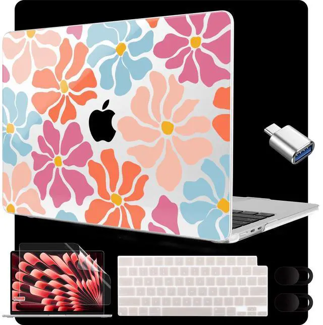 Main image of MEEgoodo for M4/M3/M2 MacBook Air 15.3 inch Case 2025 2024 2023, Case Fit Model (A3241/A3114/A2941) for MacBook Air 15 inch, Laptop Hard Shell with Keyboard Cover, Minimalist Style Floral