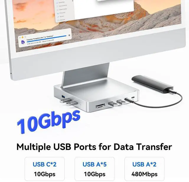 Alt view image 3 of 5 - AGEEN 14-Port Upgraded 10Gbps USB Hub for iMac 24 inch 2021/2023/2024 M1/M3/M4, iMac Accessories with 5 USB-A 3.2, 2 USB-C 3.2, 4K@60Hz HDMI, Gigabit Ethernet, SD/TF, SSD Enclosure(SSD Not Included)