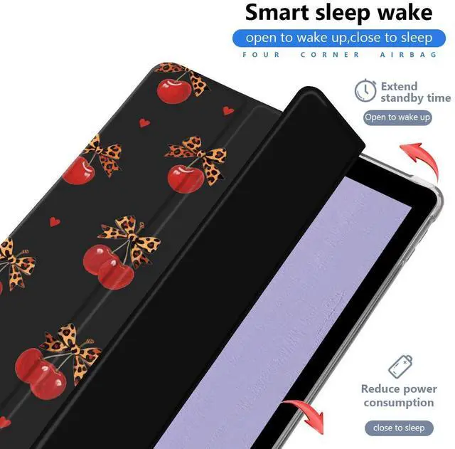 Alt view image 2 of 5 - AdorableWhimsy Leopard Print Cherry Case for iPad 9th/7th/8th Generation(2021/2020/2019 10.2 Inch) Aesthetic Design Leather Protective Case Foldable Soft Back Cover with Pencil Holder