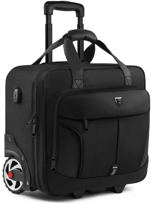 Main image of RUCYEN Rolling Laptop Bag,Rolling Briefcase for Men & Women,Laptop Briefcase on Wheels,Carry On Bag for Business Travel (Black+Black Zipper, 15.6 inch)