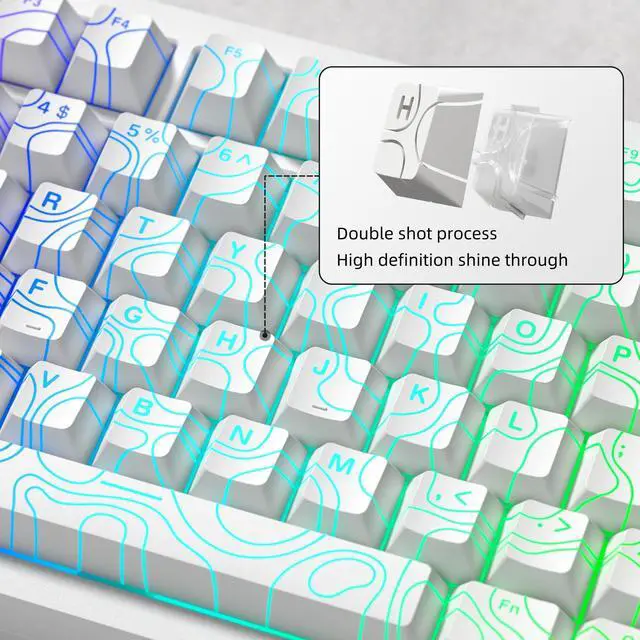 Alt view image 4 of 5 - dagaladoo Double Shot PBT keycaps 119 Keys Set White Topographic Shine Through Custom keycaps Cherry Profile Custom Keyboard Key caps for 60/65/75/TKL/96/100% US Layout Mechanical Keyboard