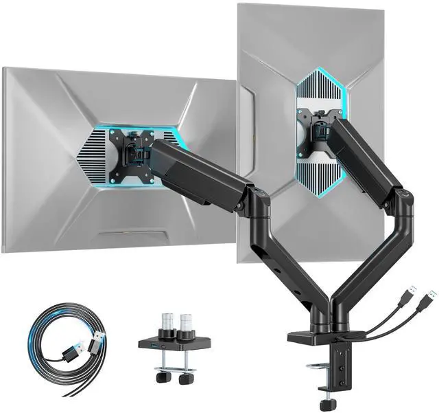 Alt view image 2 of 5 - ARES WING Dual Monitor Mount, Heavy Duty Monitor Arms for 2 Monitors for 17-35 inch, Fully Adjustable Monitor Desk Stand with USB A/C for Ultrawide Screen, VESA 75x75 or 100x100mm, Black