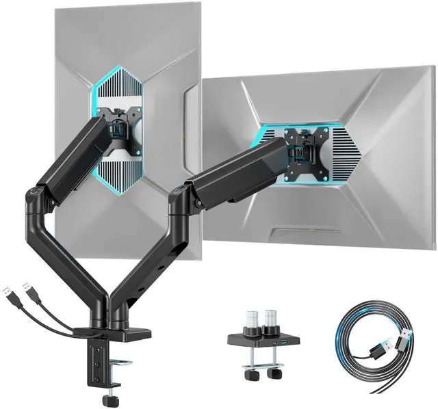 Main image of ARES WING Dual Monitor Mount, Heavy Duty Monitor Arms for 2 Monitors for 17-35 inch, Fully Adjustable Monitor Desk Stand with USB A/C for Ultrawide Screen, VESA 75x75 or 100x100mm, Black