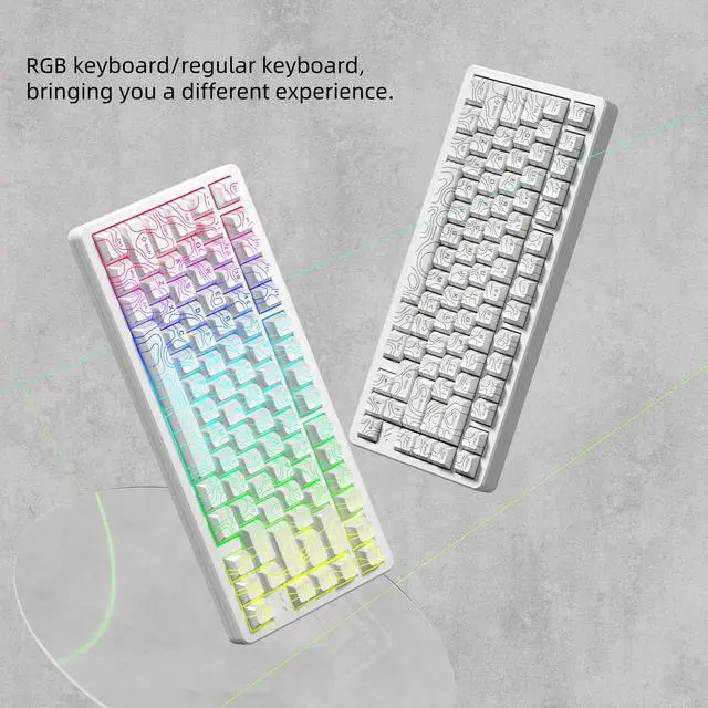 Alt view image 5 of 5 - dagaladoo Double Shot PBT keycaps 119 Keys Set White Topographic Shine Through Custom keycaps Cherry Profile Custom Keyboard Key caps for 60/65/75/TKL/96/100% US Layout Mechanical Keyboard