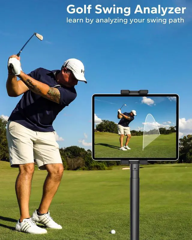 Alt view image 3 of 5 - GDZN 57" Golf Monopod Selfie Stick - [Metal Pole] Golf Tablet Holder for Record Swing, Putting, Golf Training Aid, Tablet Tripod Stand Compatible with 4.7-13" iPad Pro/Air/Mini, iPhone, Galaxy