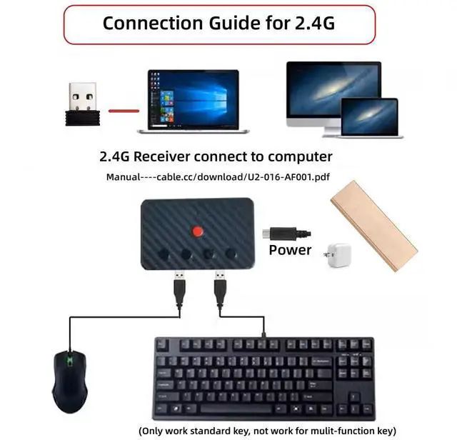 Alt view image 3 of 5 - NFHK USB Wired Keyboard and Mouse Convert to Wireless 2.4G Bluetooth(BT) Converter with Receiver Type-C Power for Laptop Tablet Phone