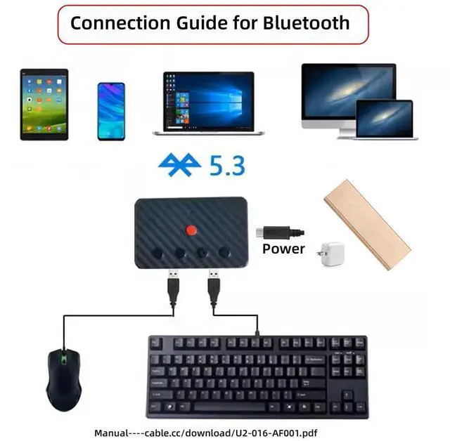 Alt view image 2 of 5 - NFHK USB Wired Keyboard and Mouse Convert to Wireless 2.4G Bluetooth(BT) Converter with Receiver Type-C Power for Laptop Tablet Phone