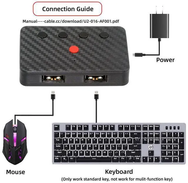 Alt view image 5 of 5 - NFHK USB Wired Keyboard and Mouse Convert to Wireless 2.4G Bluetooth(BT) Converter with Receiver Type-C Power for Laptop Tablet Phone