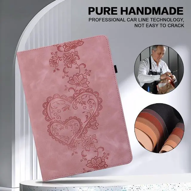 Alt view image 2 of 5 - TUOLISG Case for All-New Amazon Kindle Fire HD 8 & 8 Plus Tablet(12th Generation/10th Generation, 2024/2022/2020 Release) 8", Embossed PU Leather Stand Case with with Pen Holder & Card Slots-Pink