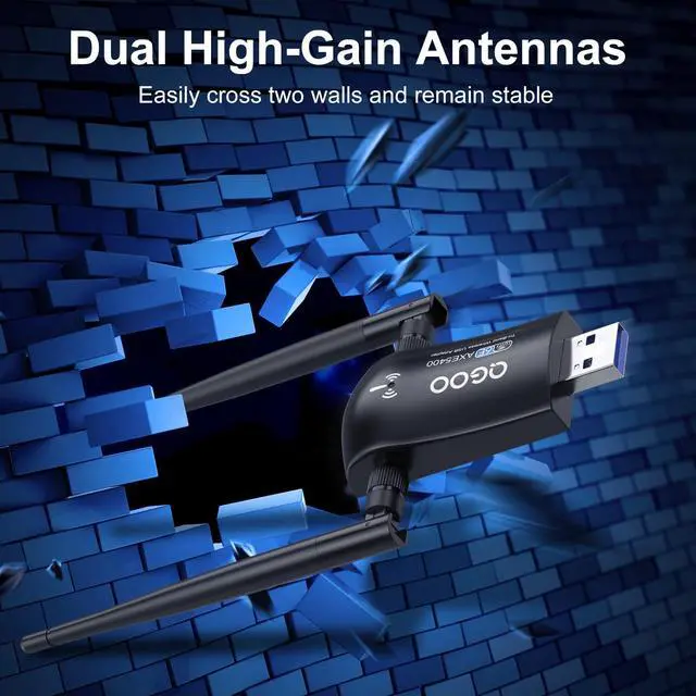 Alt view image 3 of 5 - Tri-Band WiFi 6E Adapter for Desktop PC: QGOO USB 3.0 Axe 5400 Wireless Network Receiver/Dongle with 5dBi Dual Antennas, WiFi Card/Stick 6G/5G/2.4G for Laptop Computer Only Compatible Windows 11/10