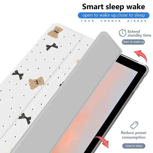 Alt view image 3 of 5 - JOYLAND Cute Bear Bowknot Case for iPad Pro 2017/iPad Air 3 2019 10.5 Inch with Pencil Holder Aesthetic Animal White Girly Cover Auto Wake/Sleep Foldable Shockproof Case