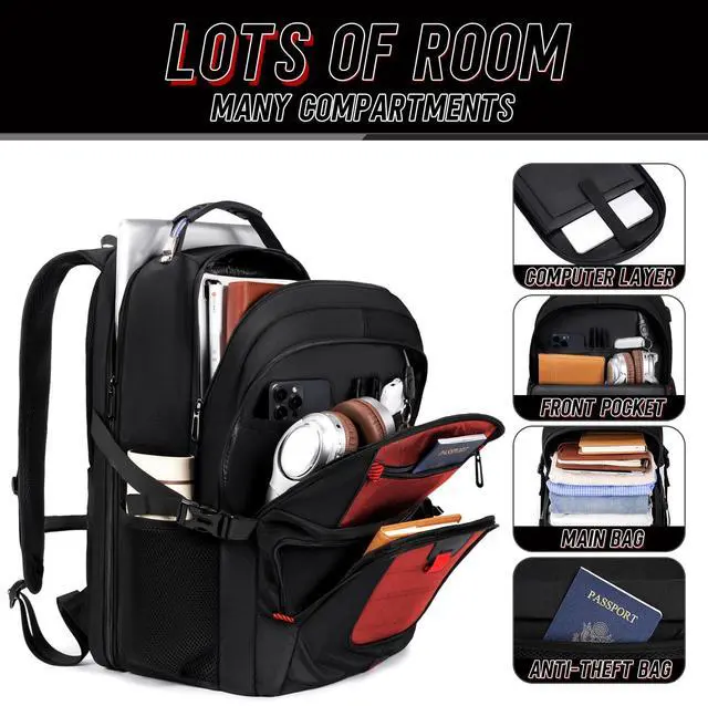 Alt view image 3 of 5 - Z-MGKISS Big Travel Backpack, Large Laptop Backpack, TSA Approved Bag 50L, Anti-Theft Water Resistant Computer Daypack 17.3 Inch, Red