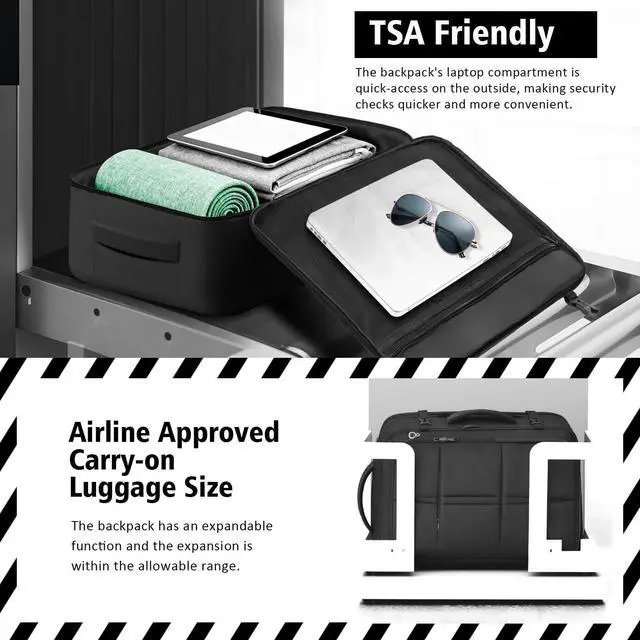 Alt view image 2 of 5 - tazbuzo Travel Backpack, Extra Large 50L Flight Approved Carry on Backpack, Expandable Waterproof Business Suitcase Daypack Big Bag Fits 18.4 Inch Laptop, Black