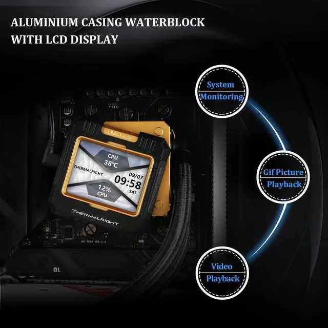 Alt view image 4 of 5 - Thermalright FW 360 Black ARGB AIO CPU Liquid Cooler,IPS LCD Screen with 320 * 240 Resolution,for AM5/Intel LGA1700/1851,2.4 inchMagnet-Absorbent LCD Screen for Images -Black