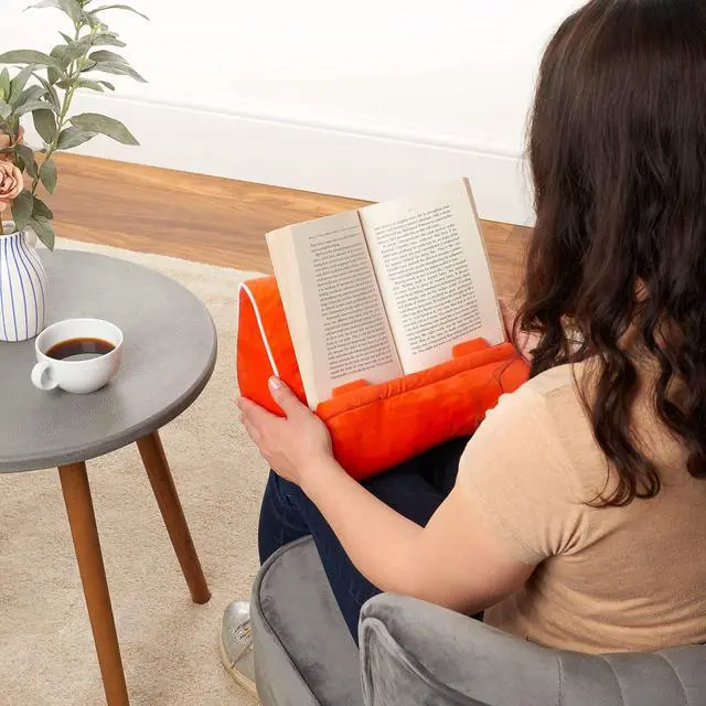 Alt view image 5 of 5 - Gifts for Readers & Writers Book Pillow Tablet Stand for Bed Red - Premium Cushioned Book Holder for Hands Free Reading, Stylish Tablet Holder for Bed, Kindle Pillow Stands & Lap Ipad Holders