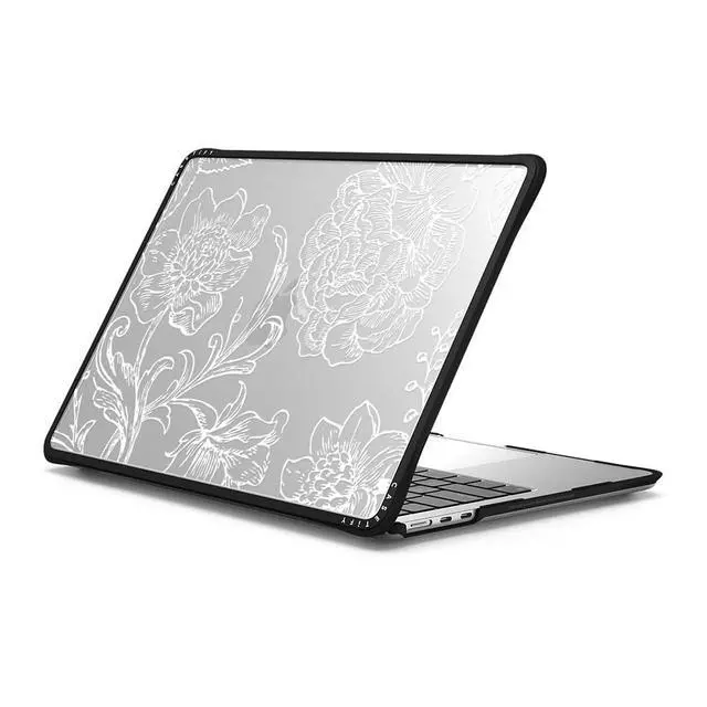 Alt view image 2 of 2 - CASETiFY Impact MacBook Air 13.6" (M2-M4) Case [Cushioned Impact Corners/Scratch-Resistant/Anti-Slip Grip] - White line Art Flowers - Clear Black