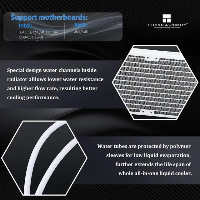 Alt view image 3 of 5 - Thermalright Frozen Edge 240 White Liquid CPU Water Cooler with 120mm PWM Fan,240 White Cold Row Specification,Integrated Water-Cooler Heatsink for AM4/AM5,Intel LGA1700/1851/1150/1151/1200/2011