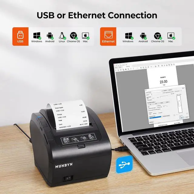 Alt view image 2 of 5 - MUNBYN Thermal Receipt Printe USB/Ethernet Port 80mm Printer for POS