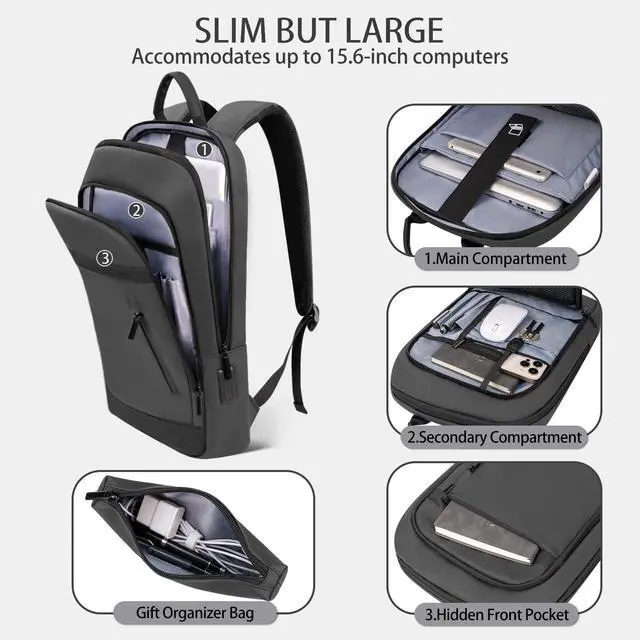 Alt view image 3 of 5 - Lixiin Business Backpack for Men Lightweight Commute Laptop Backpack Anti-Theft Water Resistant Backpack for 15.6 Inch Computer for Daily Office Work with Small Bag (Grey)