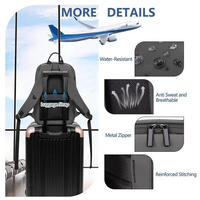 Alt view image 5 of 5 - Lixiin Business Backpack for Men Lightweight Commute Laptop Backpack Anti-Theft Water Resistant Backpack for 15.6 Inch Computer for Daily Office Work with Small Bag (Grey)